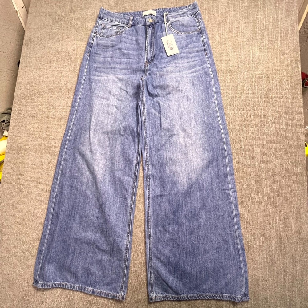 Vervet Super High Rise Wide Leg Jeans Blue Denim Medium Wash 32 V3567